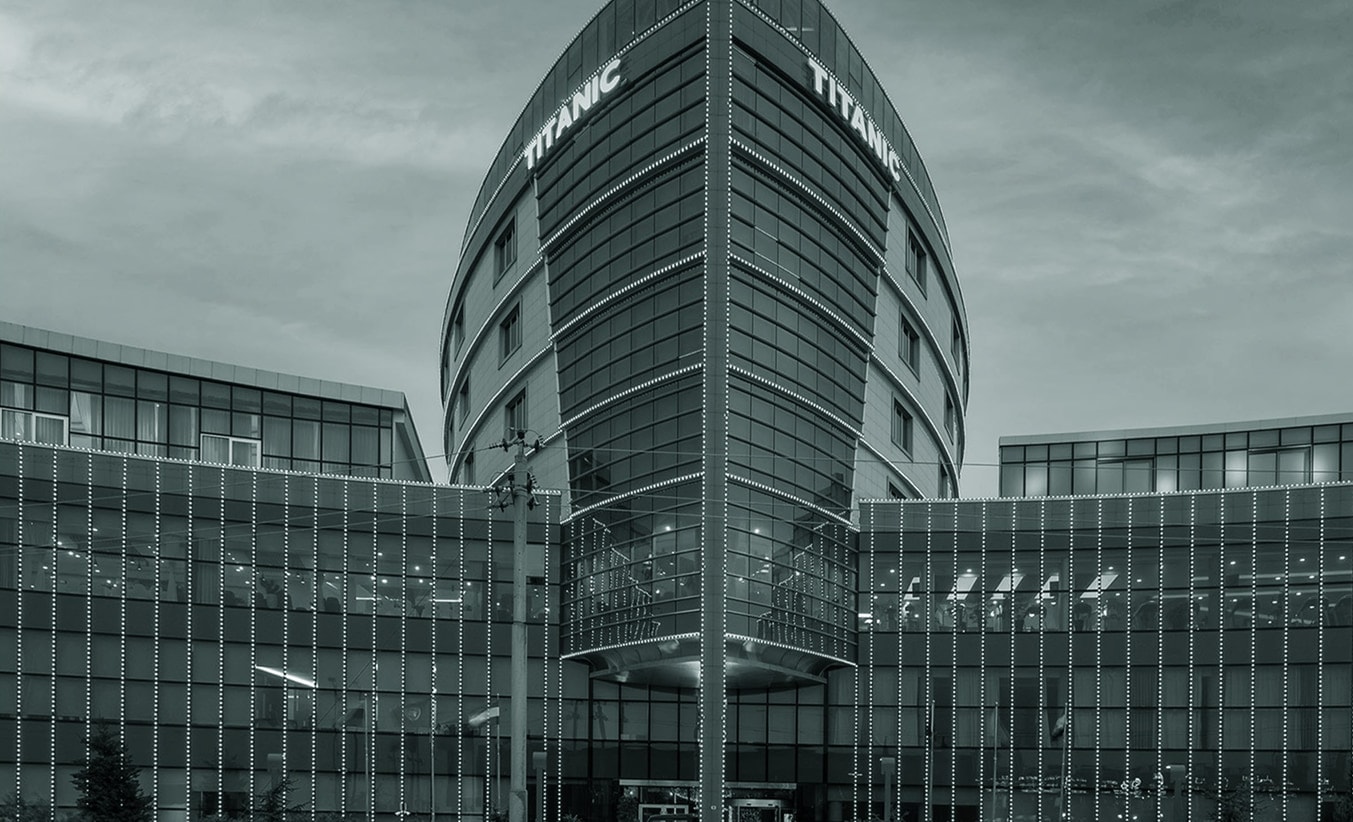 The Titanic Hotel's curved glass front